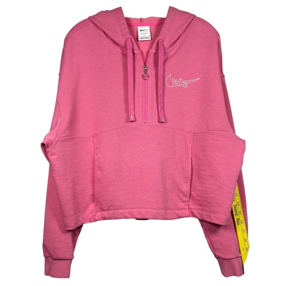 NIKE Dri Fit Women's 1/2 Zip Cropped Hoodie, Oversized Pink, Embroidered, Size L - Picture 6 of 7